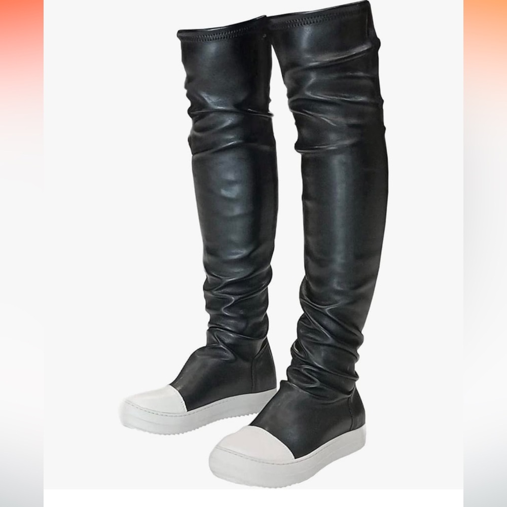 MOFEEDOUKA Thigh High Boots for Women Flat Over The Knee Round Toe Booties
